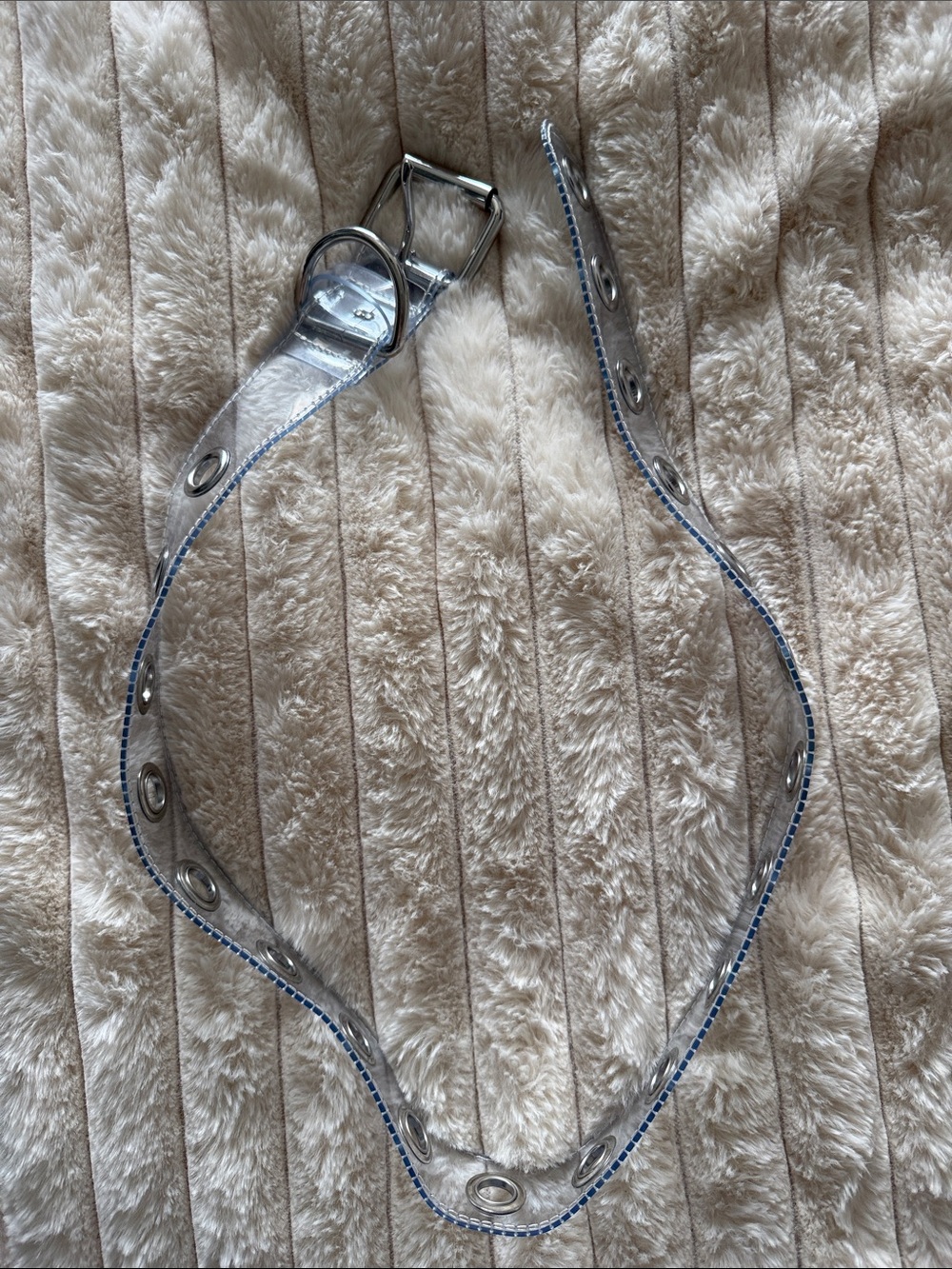 New Urban Outfitters Clear Vinyl Belt with Blue Stitching and Silver Hardware